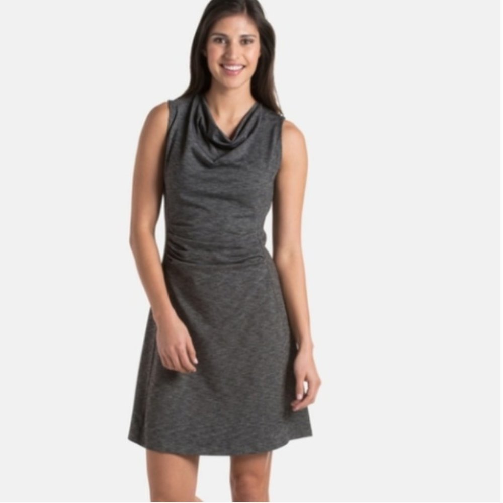 Kuhl Womens Size M Medium Cowl Neck Dress, Ruched Sleeveless Black